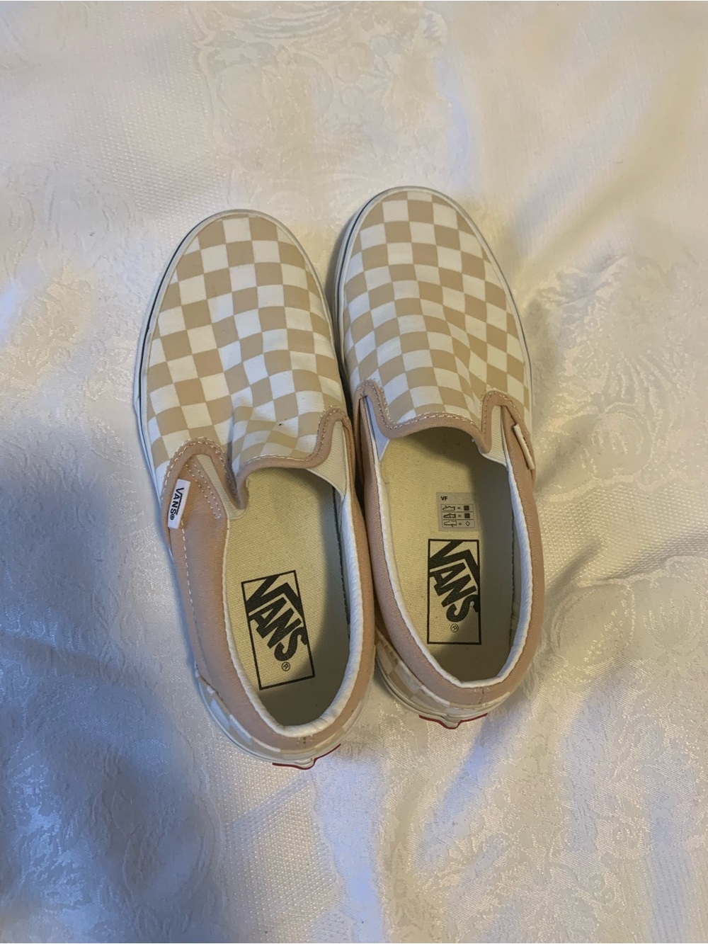 Vans Checkerboard Slip-On Sneakers in Beige and White